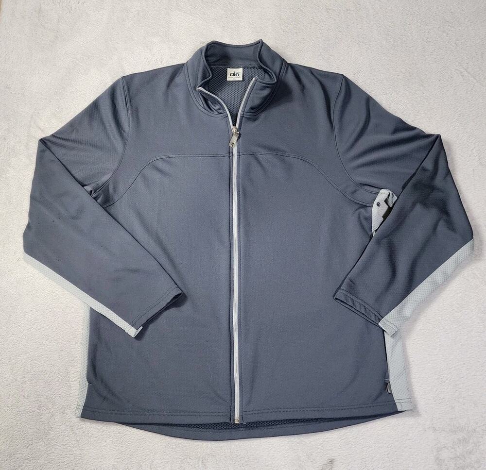 Alo CoolFit Jacket Mens XL Grey Full Zip Mesh Track Athletic Running Gym